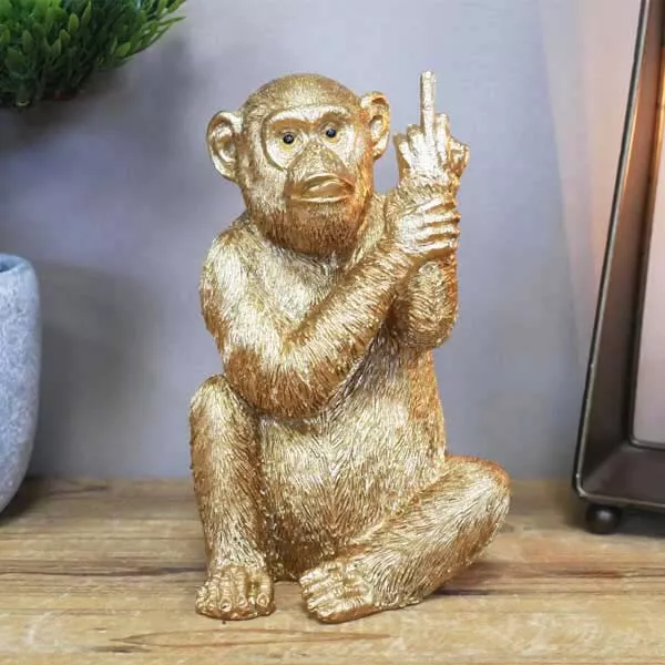 Up Yours Monkey Ornament Gold Rude Large 19cm Cheeky Chimp  Figure Resin Funny