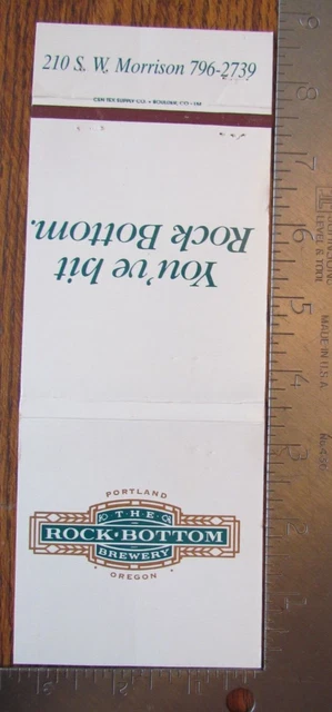 Giant Matchbook Cover: Rock Bottom Brewery Portland, Oregon Empty Matchcover C11
