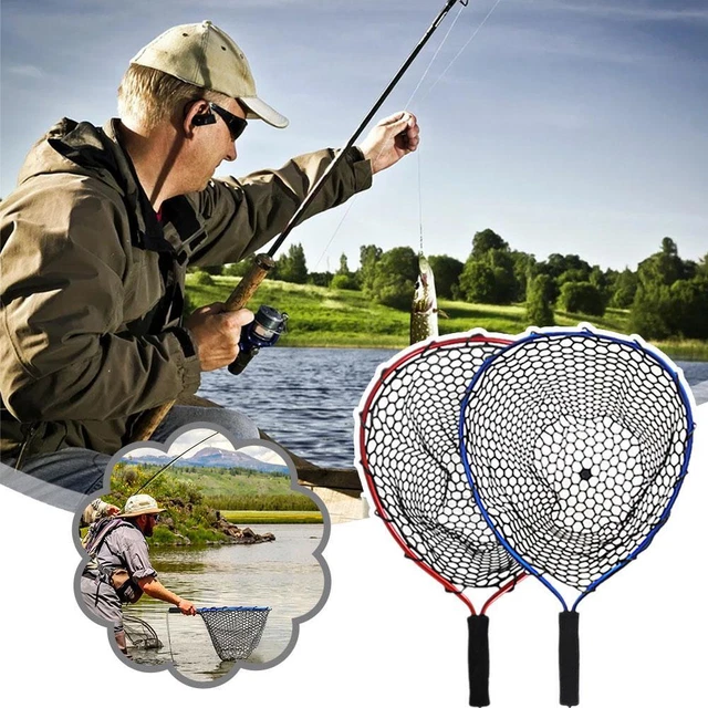 Fishing Net Soft Silicone Fish Landing Net Pole Handle Nets Cm Fishing X9A1