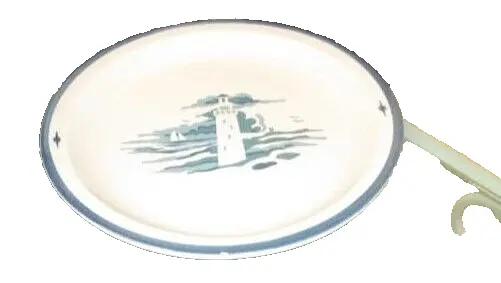 Syracuse China heavy Serving /dinner Plate airbrushed Lighthouse, White & Blue