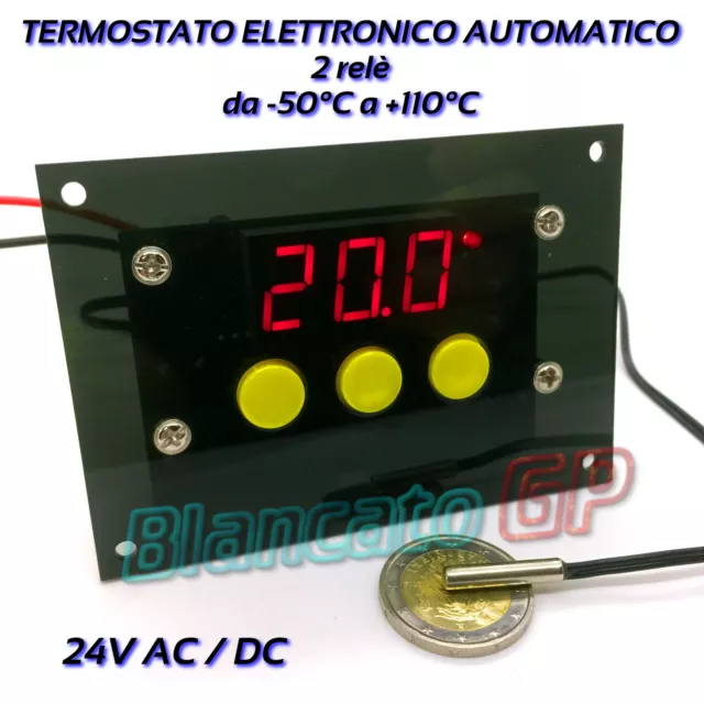 Termostato Digitale Elettronico 24V Ac Dc 2 Relè Sonda Ntc -50℃ 110℃ Termometro