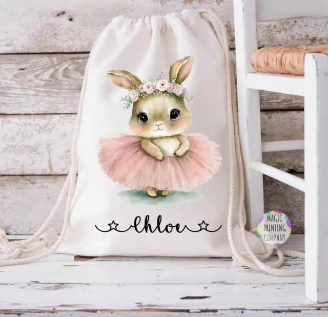 Personalised Ballerina Bunny Dance Bag Girls  Ballet Dancing Easter gift bag kid