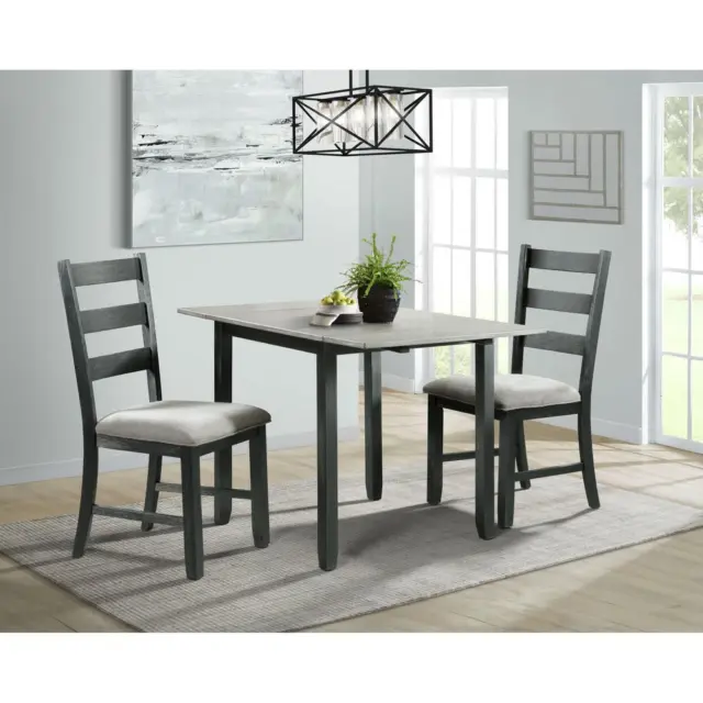 Picket House Furnishings Tuttle 3PC Drop Leaf Dining Set in Gray-Table & Two...
