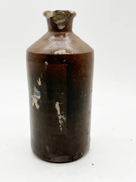 Vintage Old Clay Pottery Bottle Stoneware Dark Brown