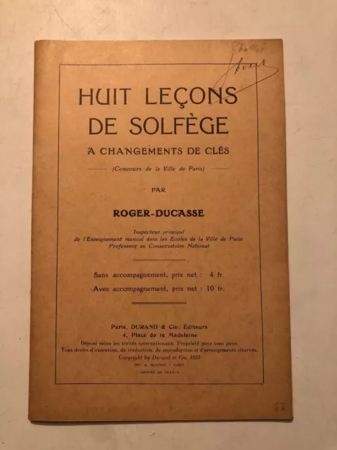 [27512-137] Musique - Roger Ducasse - Huit Leçons de Solfège