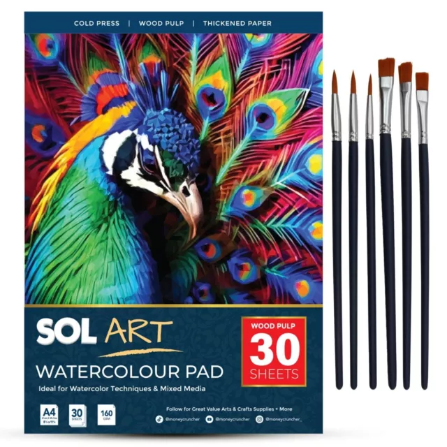 30pk Watercolour Pad Paper Cold Pressed Premium A4 Sketch Drawing Sheets 160GSM