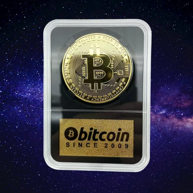 24K Gold Bitcoin Cryptocurrency Coin Collectible Bitcoin Plaque & Souvenir Box