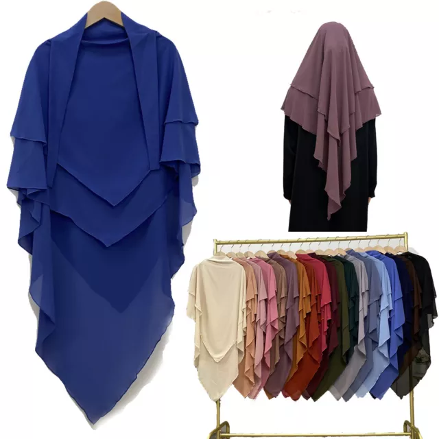 Women Two Layer Muslim Hijab Khimar Scarf Shawls Wrap Ramadan Niqab Nikab Amira