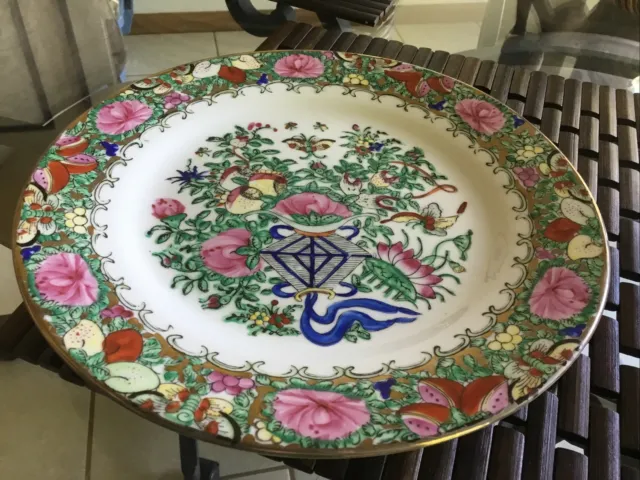 Antique Chinese Export Rose Medallion 10” Ceramic Porcelain Plate Kite/Wreath