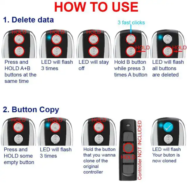 Fixed Code 433MHz Universal Clone Remote Control Key Gate Garage Door 4 Buttons 3