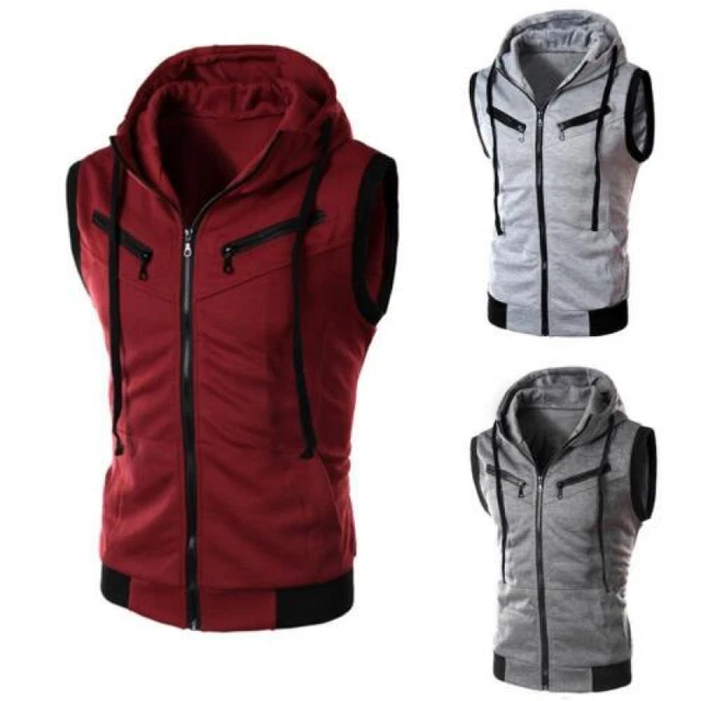 Chaquetas Casuales Sin Mangas Con Capucha Para Hombre, Con Cremallera