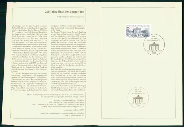 Brd Sammelblatt 1991/04 Berlin Brandenburger Tor Brandenburg Gate