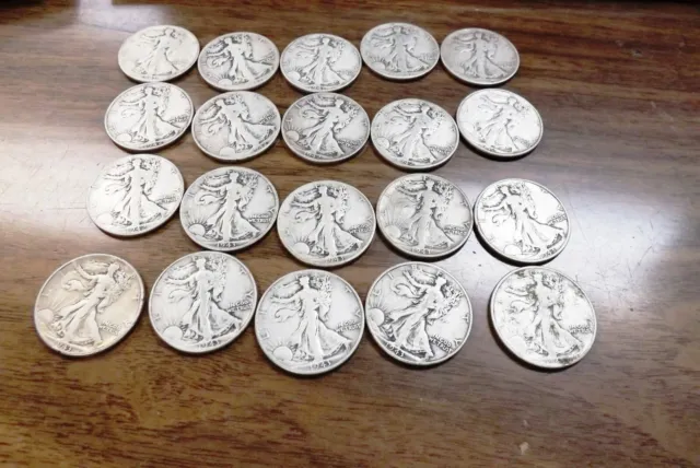 VG-VF Roll / Collection of 20 Walking Liberty Half Dollars 1941-43 90% Silver Fr