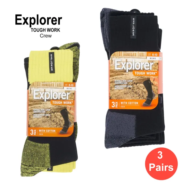 Explorer 3 Pairs Original Mens Tough Thick Work Crew Above Ankle Cotton Socks