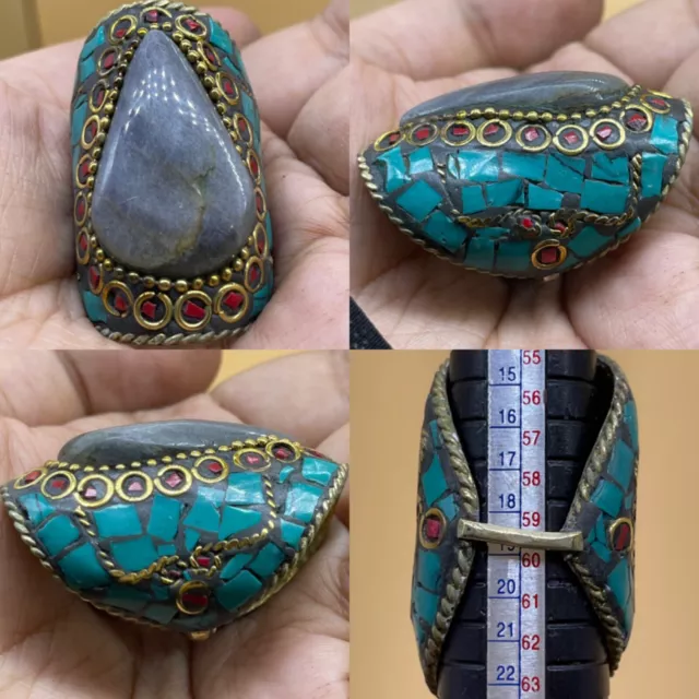 Unique brass Antique near Eastern old turquoise, stone Agate  beautiful Ring
