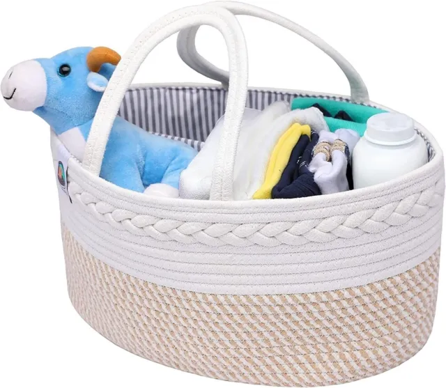 Baby Diaper Caddy Organizer Rope Basket - Bedside, Car, Nursery, gift registry