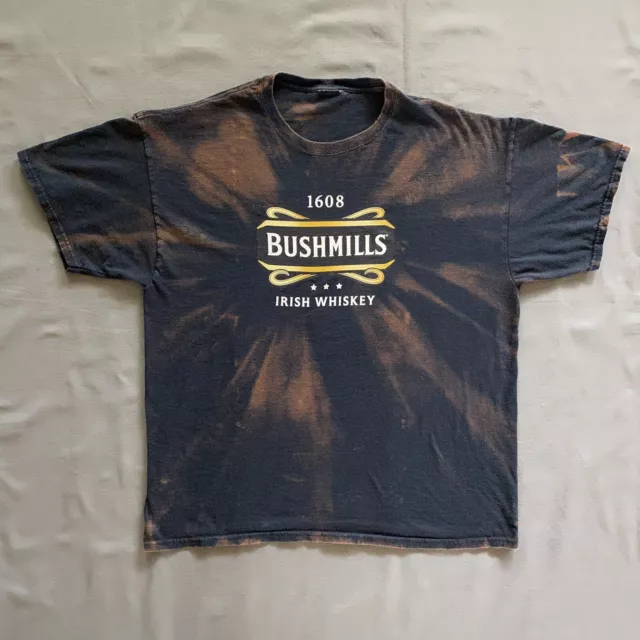 Bushmills Irish Whiskey T Shirt Mens XL Black Acid Wash Alcohol Drinking Used