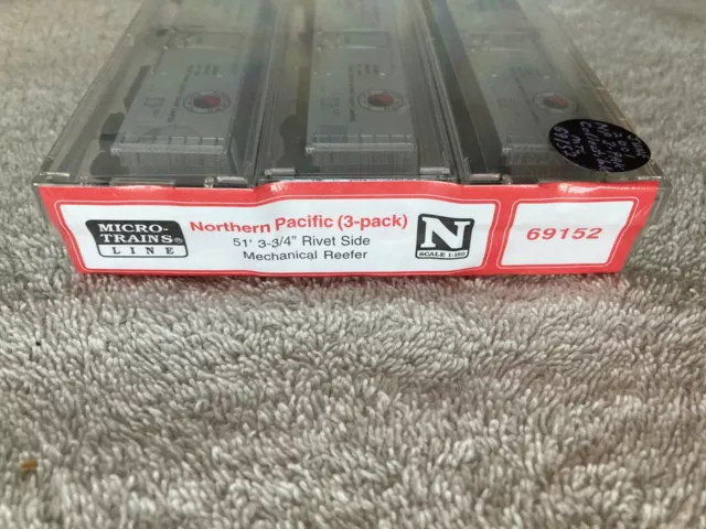 MTL Micro-Trains N RTR 69152 3-pack Northern Pacific 51' Rivet Side Reefers NEW 2