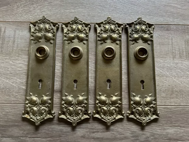 Vintage Antique Brass Ornate Victorian Escutcheon Door Knob Lock Back Plate Lot