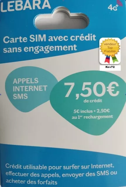 Carte sim prépayée lebara mobile 4G 7,5€ de credit inclus(reseau orange)