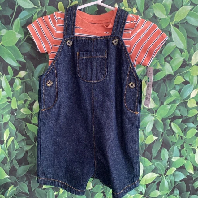 Carters 2 Piece Overall Set Baby Boy's Blue Striped Bodysuit Denim 9 Months New