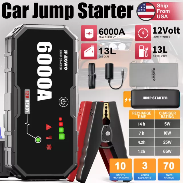 6000A Car Jump Starter 12V Booster Battery Charger Portable Power Bank Emergency