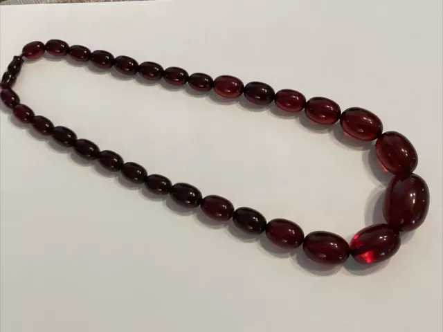 CHERRY AMBER BAKELITE Oval Beads NECKLACE  20” Long Chunky 55.3 Grams