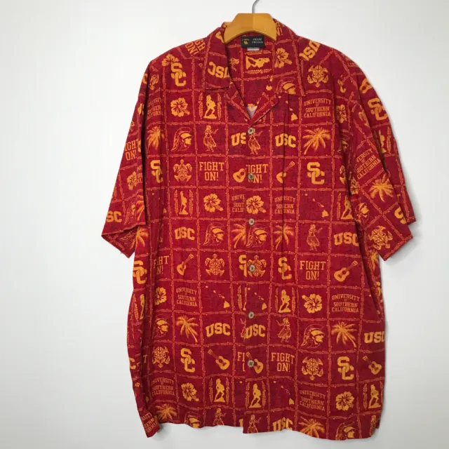 Usc Trojans XL Hemd Rot Hawaii Aloha Kragen Knöpfe College NCAA Kurz Ärmel