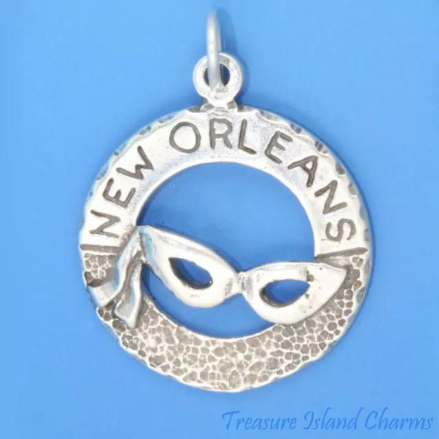 New Orleans Mardi Gras Mask 925 Solid Sterling Silver Charm Pendant MADE IN USA
