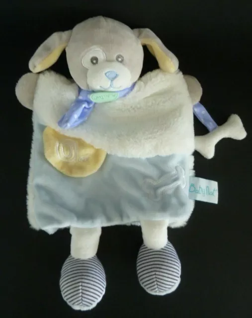 Y5. DOUDOU MARIONNETTE BABY NAT CHIEN O bleu jaune gris os les douillettes NEUF*