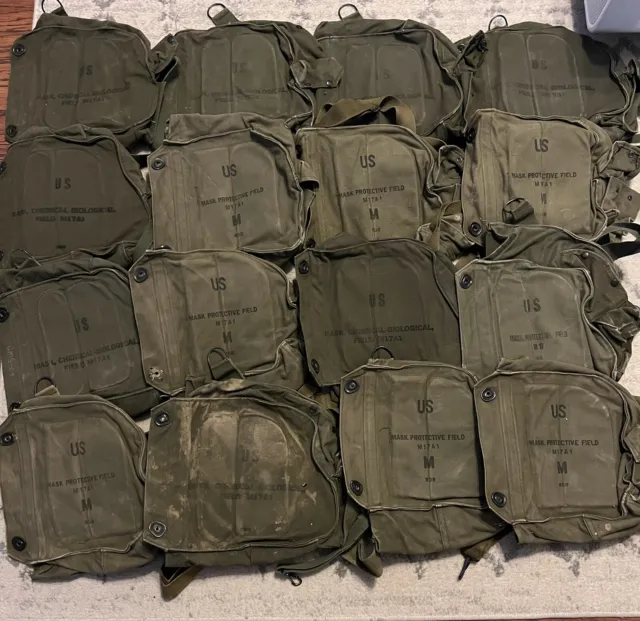 Vietnam War era US Army M17A1 Gas Mask Bags LOT OF 16 Bags - Canvas Vintage