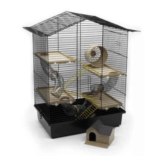 Rodent Cage XXL 67x57x40 CM with Accessories Black/Beige Mouse Hamster Cage Rat