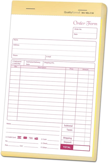 NCR Carbonless Order Forms, Bound Wraparound Cover, 50 Sets per Book. (5-1/2 X 8