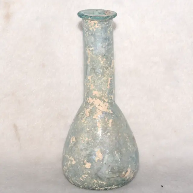 Large Intact Ancient Roman Glass Bottle with Iridescent Patina C. 1st Century AD