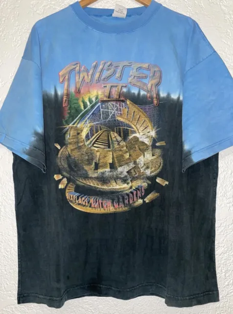 Vintage 90s Six 6 Flags Twister II Amusement Park T-shirt XL Tie dye Theme park