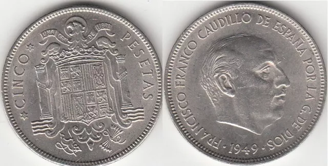Espagne Monnaie de 5 pesetas 1949