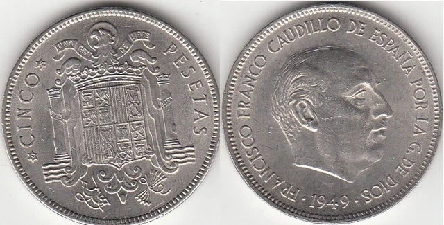 Espagne Monnaie de 5 pesetas 1949