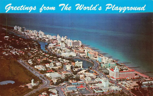 Miami Beach FL Florida 1960s Airplane View Tropical Paradise Vtg Postcard B24