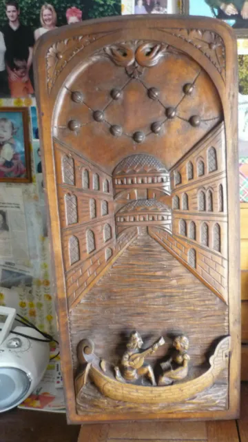 Antique Large Deep Carved Architectural Panel Door walnut view of venice