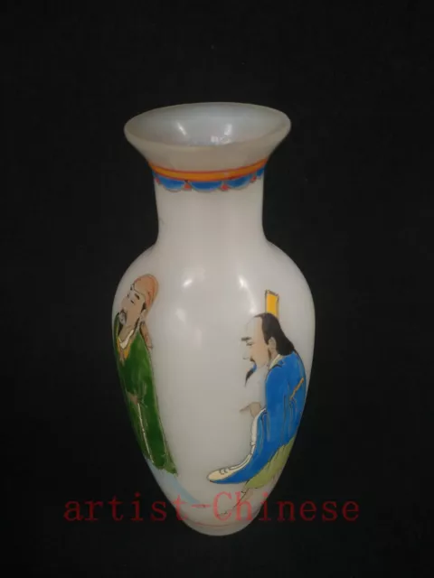 H 5.7" Chinese old Glaze Hand Painting People Lad Vases Decoration Collection 3