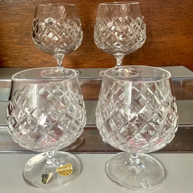 4x Bohemia diamond cut lead Crystal Brandy Snifter glasses vintage retro 250ml