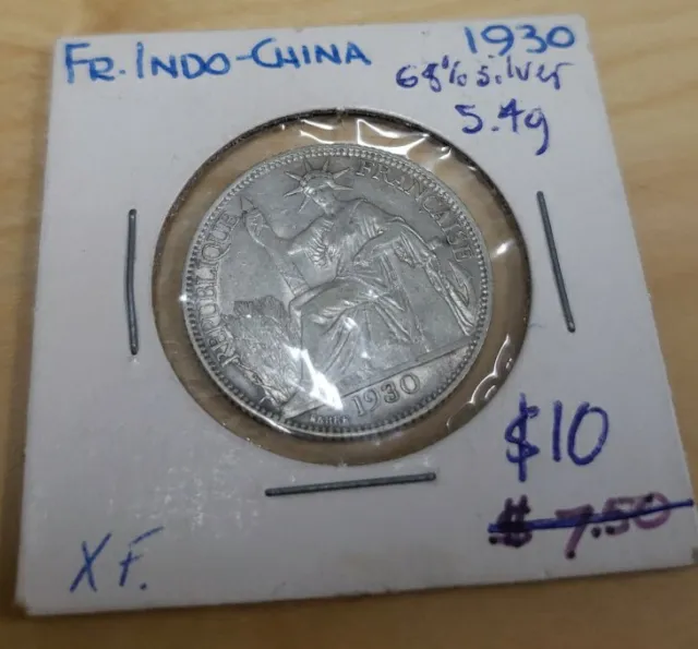 1930 French Indochina (Vietnam) 20 Cents Foreign Silver Coin X.F.