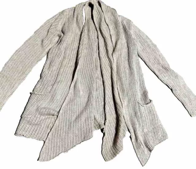 James Perse Tan Open Knit Cotton Linen Blend Waterfall Cardigan Size 1 Small 2