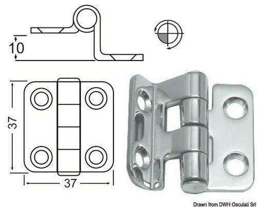 Charnière Inox À Relief 37x37 MM Marque Osculati 38.441.59