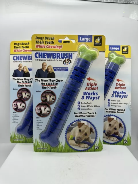 Pack of 3 Chew Brush As Seen On TV  Dog Large Blue Self Brushing Toothbrush