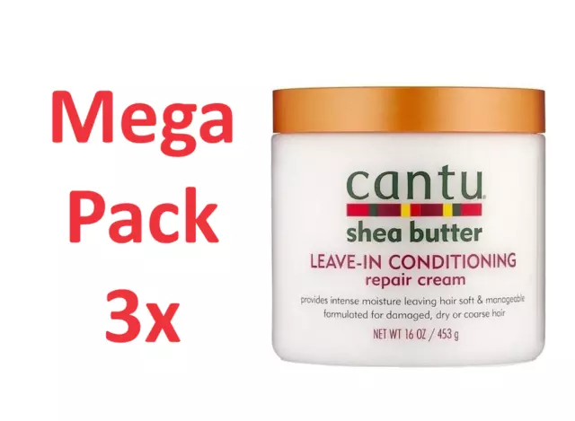3x 453g Cantu Shea Butter Repair Cram Leave-in Conditioning reduziert Haarbruch
