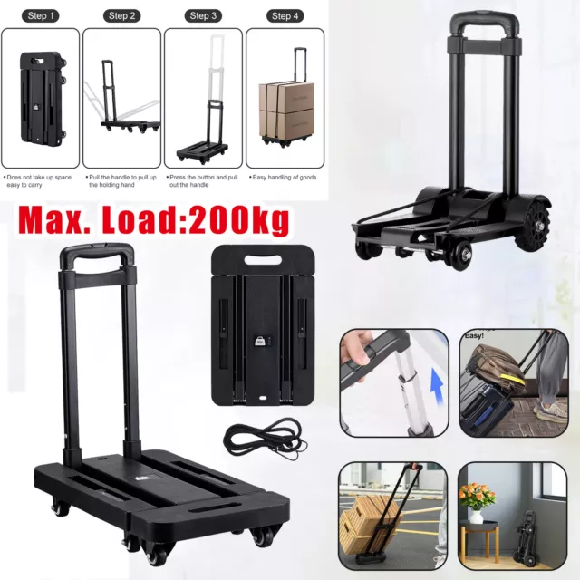 Folding Hand Truck Max 200kg Heavy Duty Luggage Cart Trolley for Travel Shopping