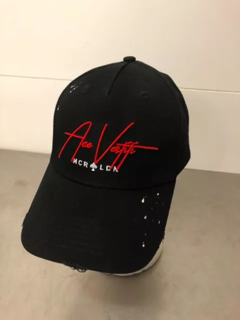 Ace Vestiti Black Baseball Cap Red Signature MCR LDN Paint Splash Distressed