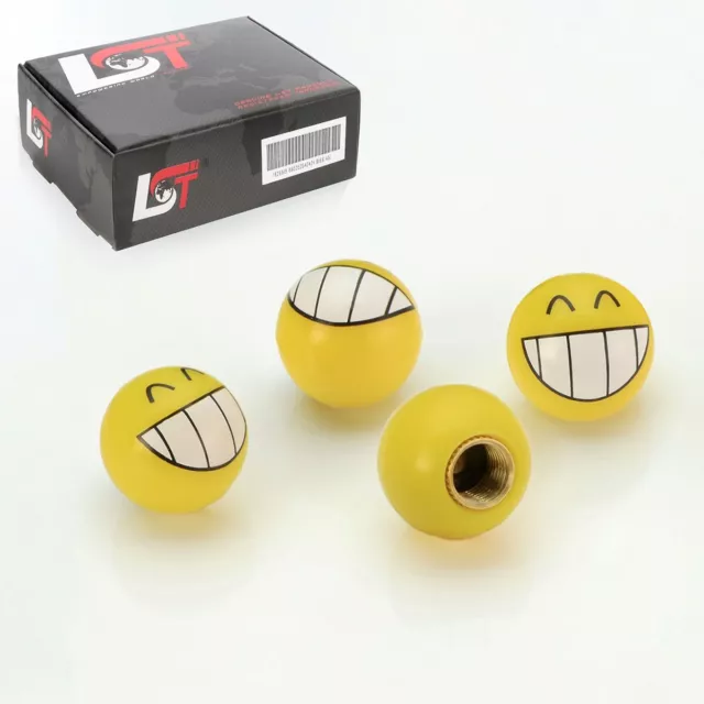 4x Ventilkappen Aluminium Reifen Ventil Emoji Smiley Grins Gelb für MINI