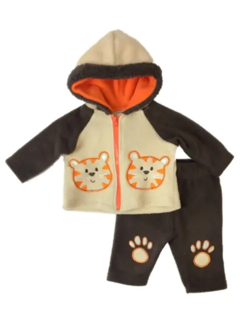 Infant Boys Baby Outfit Brown Fleece Tiger Hoodie Jacket & Sweat Pants Set